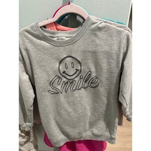 Evsie Girls XL Gray Smile Face Embroidered Fleece Pullover Sweatshirt Kids